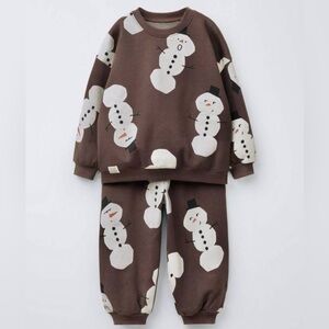 ZARA Brown Snowman kids sweatpants set